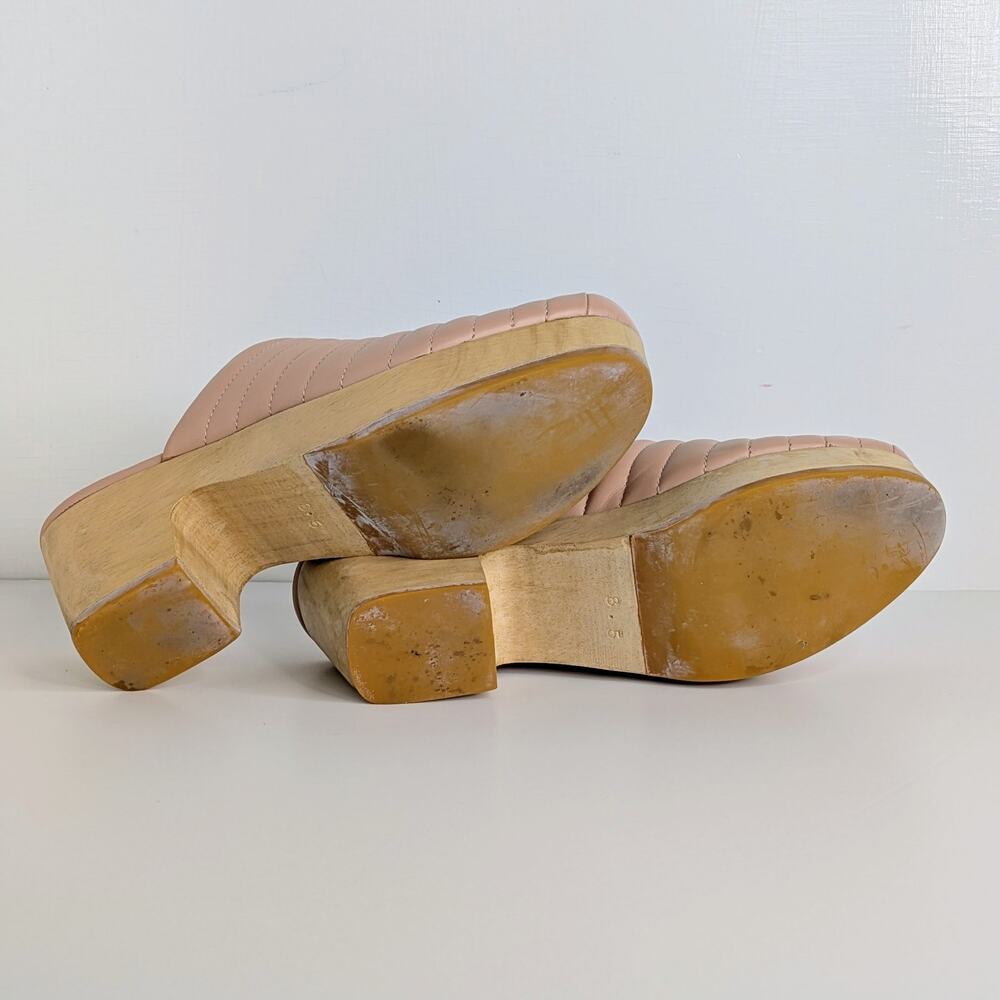 Beklina Ribbed Clogs 8.5 Buff Pink Tan Leather Platform Wood Clog Slip On US - Picture 10 of 16